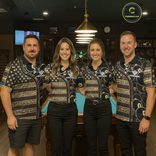 Load image into Gallery viewer, Black &amp; Gold Tribal 8 Ball Pool Shirts Custom Men Billiard Polo &amp; 1/4 Zip Shirt Billiard Team Jerseys NYN2970