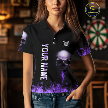 Custom Purple Fire Skull Multi-Flame Dartboard Dart Women Polo Shirts, Dart Team Jerseys NYN1554