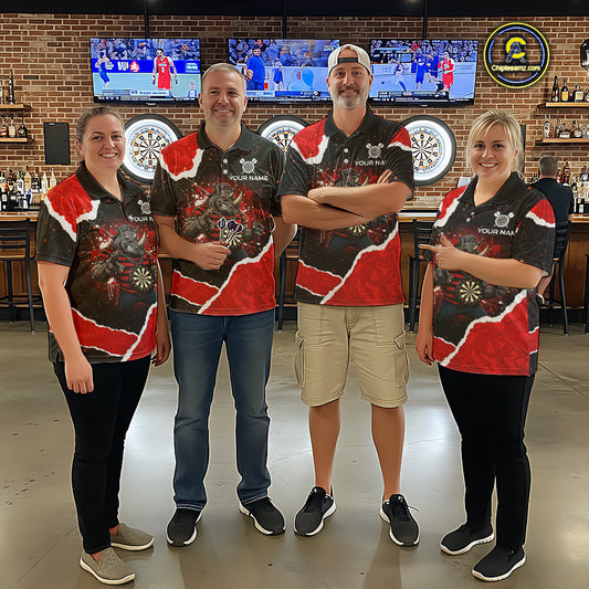 Black & Red Splatter Rhino Women Darts Quarter-Zip Shirt Custom Funny Team Dart League Jerseys NYN2067