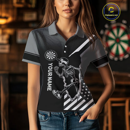 Skeleton Running Black Pattern Dartboards Dart Shirts For Women, Dart Jerseys NYN0055