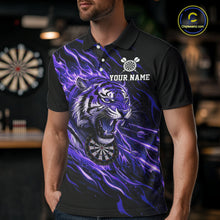 Load image into Gallery viewer, Purple Flaming Tiger Funny Darts Custom Men's Dart Polo Shirts Team Dart League Jerseys NYN2077