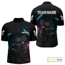 Load image into Gallery viewer, Funny Horror Cat Plays Dart Arrow Custom Darts Quarter-Zip Shirt For Men, Dart Team Jerseys NYN1824