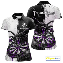 Load image into Gallery viewer, Personalized Black &amp; Purple Dripping Spider Women Dart Polo Shirts Custom Dart League Jerseys NYN2096