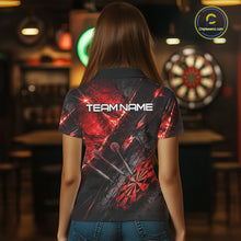 Load image into Gallery viewer, Personalized Black &amp; Red Grunge Dartboard &amp; Arrow Women Darts Polo Shirt Custom Dart Team Jersey NYN2618