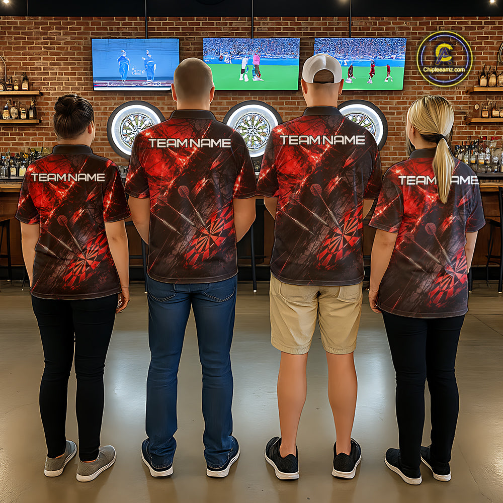 Personalized Black & Red Grunge Dartboard & Arrow Women Darts Quarter-Zip Shirt Custom Dart Team Jersey NYN2618
