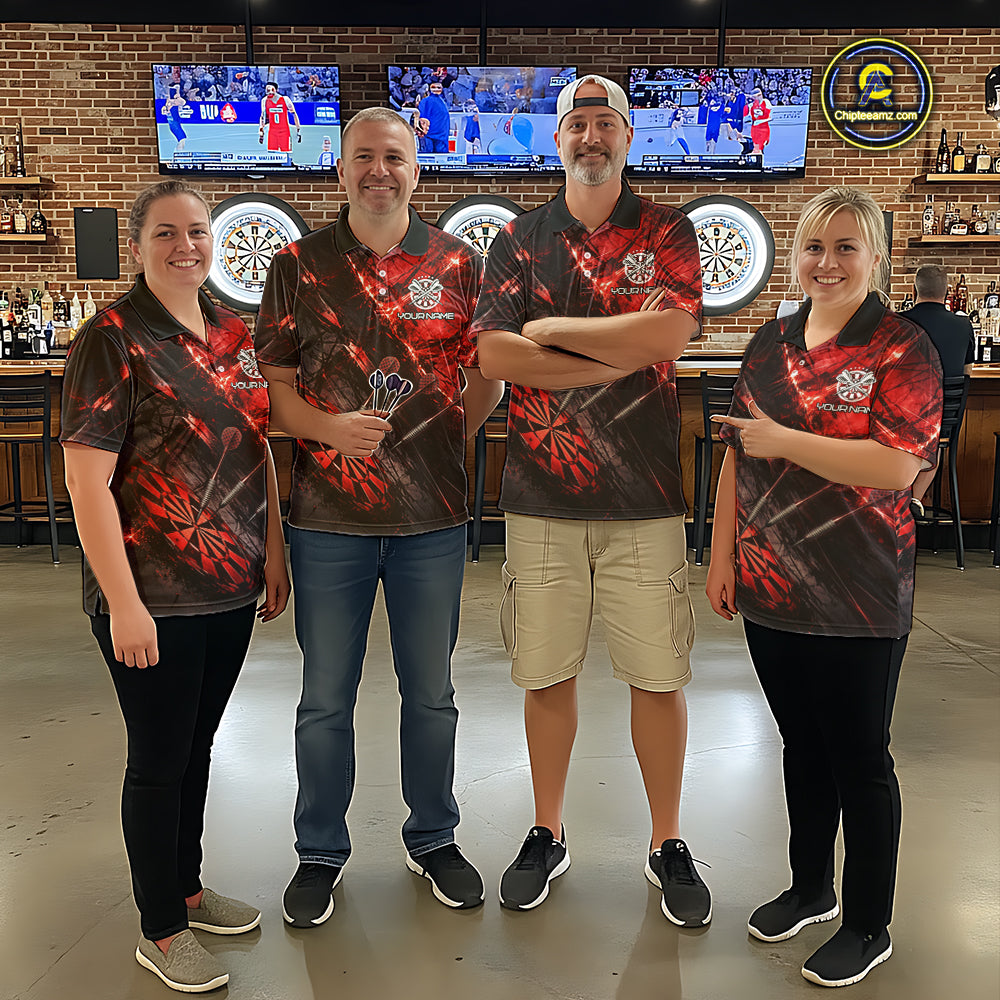 Personalized Black & Red Grunge Dartboard & Arrow Women Darts Quarter-Zip Shirt Custom Dart Team Jersey NYN2618