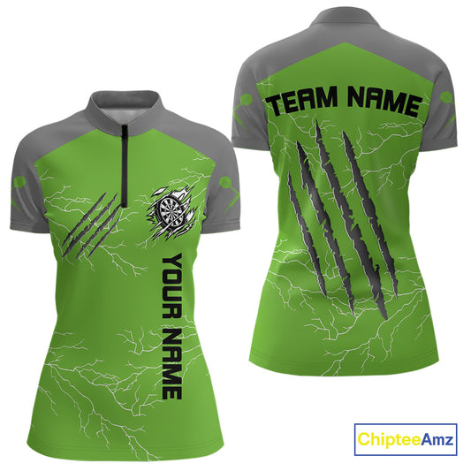 Grey Scratches & White Thunders Women's Darts Shirt - Custom Name For Dart Players NYN0419