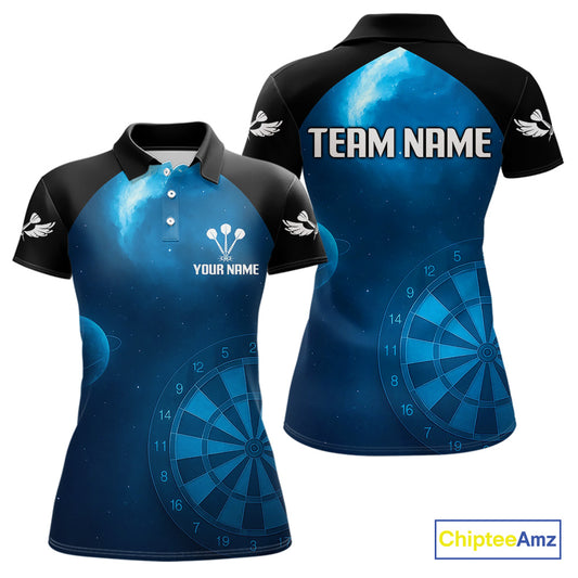 Galaxy-Themed Darts In Space Women's Darts Shirt - Custom Name For Dart Players NYN0422