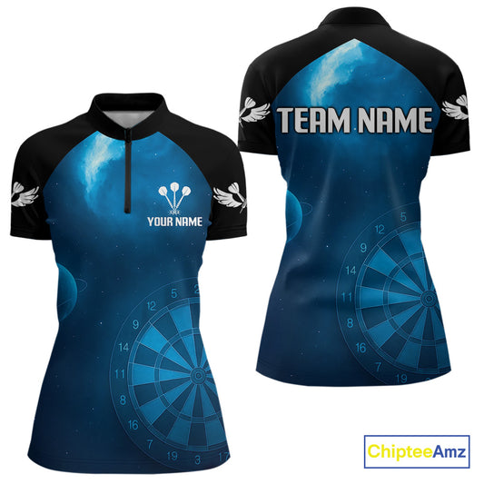 Galaxy-Themed Darts In Space Women's Darts Shirt - Custom Name For Dart Players NYN0422