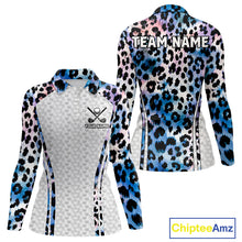 Load image into Gallery viewer, Neon blue leopard womens golf polo shirt custom golf apparel