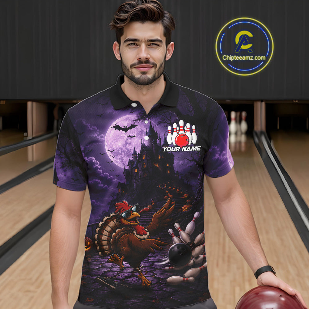 Funny Turkey Autumn Bowling Shirts For Men Custom Thanksgiving Bowling Polo 1/4-Zip Team Uniform NYN3932