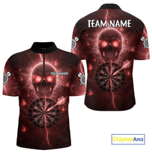 Load image into Gallery viewer, Custom Red Skull Butterflies Lightning Dartboard Men Darts Quarter-Zip Shirt, Dart Jerseys NYN1843