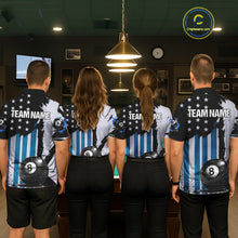 Load image into Gallery viewer, Patriotic Grunge Blue 8 Ball Men Billiard Polo &amp; 1/4 Zip Shirt Custom Pool Billiard Jerseys NYN2358