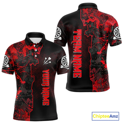 Custom Black And Red Grunge Dartboard Dart Shirts For Men Outfits Dart Team Jerseys NYN0066