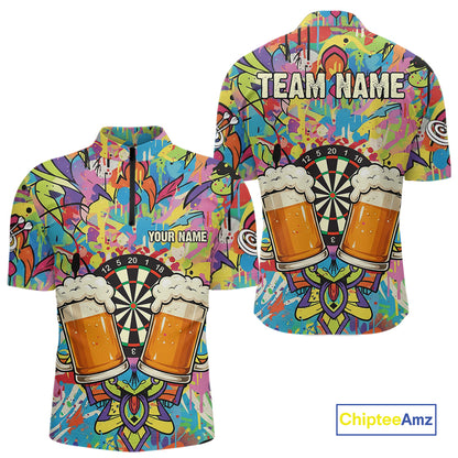 Funny Beers & Dartboard Graffiti Custom Darts Quarter-Zip Shirt For Men Colorful Dart Jerseys NYN1863
