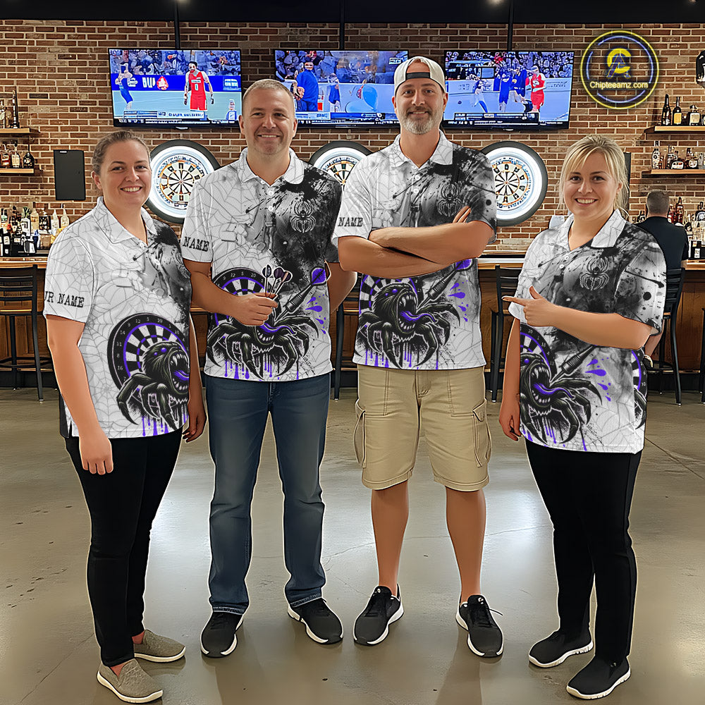 Personalized Dripping Black And Purple Spider Dart Polo Shirts For Women, Custom Dart Jerseys NYN2117