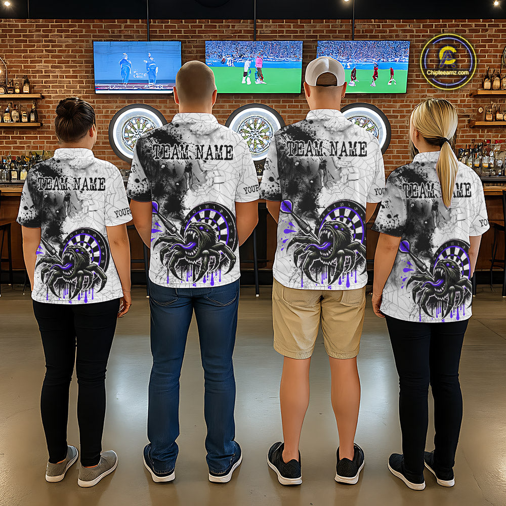 Personalized Dripping Black And Purple Spider Dart Polo Shirts For Women, Custom Dart Jerseys NYN2117