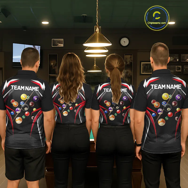 Black & Red Ball Pool Team Shirts Women's Billiard Polo & 1/4-Zip Personalized Billiard Gifts NYN2396