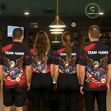 Load image into Gallery viewer, Custom Red Grunge US Flag Eagle Billiard Pool Shirts For Women 8 Ball Patriotic Billiard Team Attire NYN2781