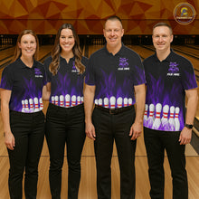 Load image into Gallery viewer, Purple Flames Custom Funny Raccoon Womens Bowling Shirts Bowling Team Shirt For Bowlers NYN3410