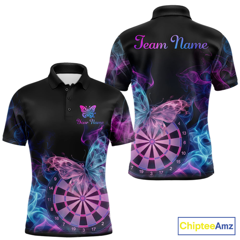 Smoke Butterfly Dartboard Men Dart Polo & 1/4-Zip Shirt Custom Blue Pink Dart Jersey For Darters NYN3001