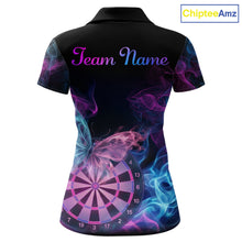 Load image into Gallery viewer, Smoke Butterfly Dartboard Women Dart Polo &amp; 1/4-Zip Shirt Custom Blue Pink Dart Jersey For Darters NYN3001