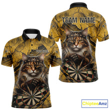 Load image into Gallery viewer, Funny Cat Cracked Darts Shirt For Men Custom Yellow Grunge Darts Team Jersey, Darts Gifts NYN3006