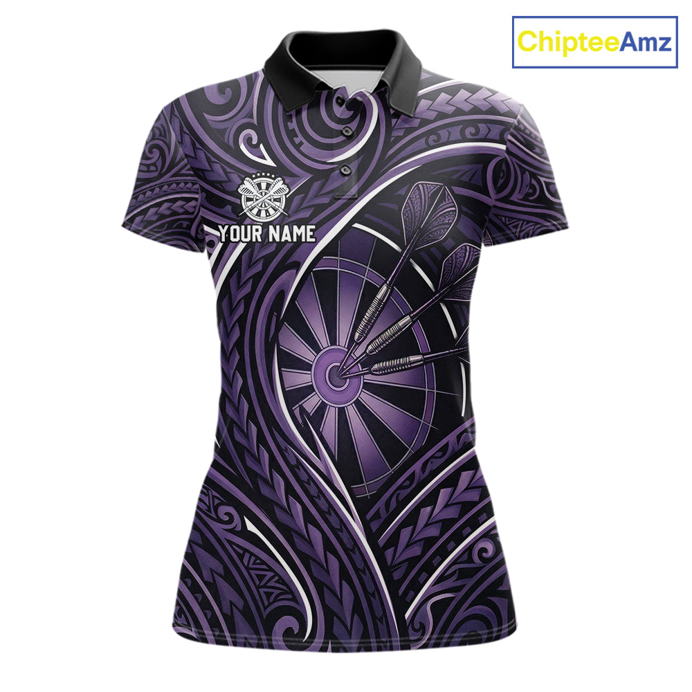 Black Purple Tribal Pattern Darts Polo & 1/4-Zip Shirt For Women Personalized Tribal Dart Team Appeal NYN3009