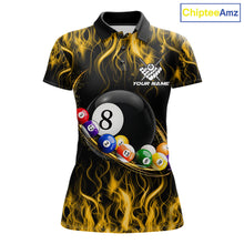 Load image into Gallery viewer, Yellow Light Fire Flame 8 Ball Pool Shirt For Women Custom Billiard Ball Team Jersey