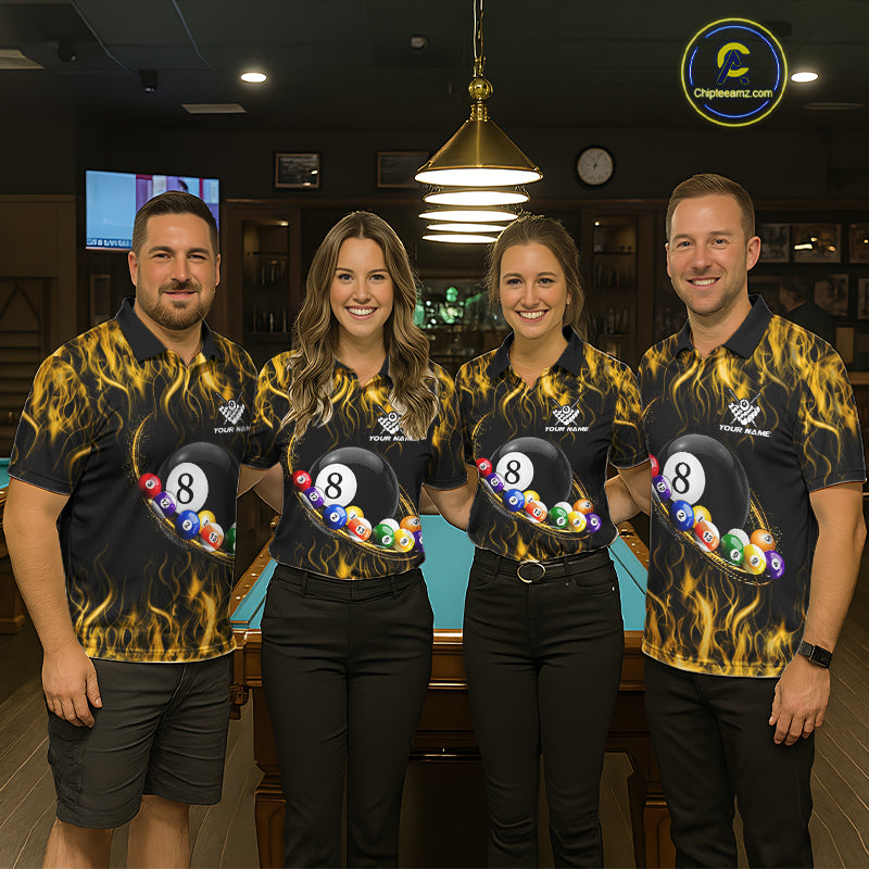 Fire Flame 8 Ball Billiard Pool Shirt For Women Custom Yellow Light Billiard Ball Team Jersey NYN3432