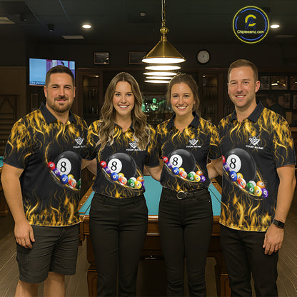 Fire Flame 8 Ball Billiard Pool Shirt For Women Custom Yellow Light Billiard Ball Team Jersey NYN3432