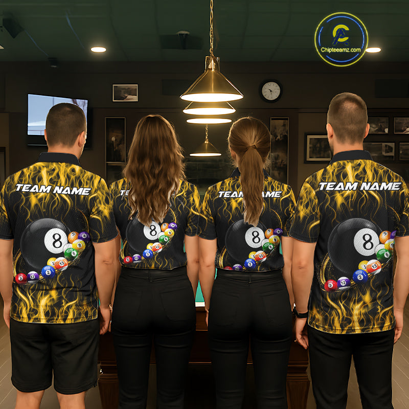 Fire Flame 8 Ball Billiard Pool Shirt For Women Custom Yellow Light Billiard Ball Team Jersey NYN3432