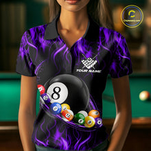 Load image into Gallery viewer, Fire Flame 8 Ball Billiard Pool Shirt For Women Custom Purple Light Billiard Ball Team Jersey NYN3433