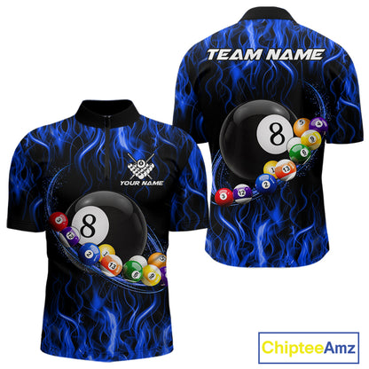 Blue Light Fire Flame 8 Ball Pool Shirt For Men Custom Billiard Ball Team Jersey