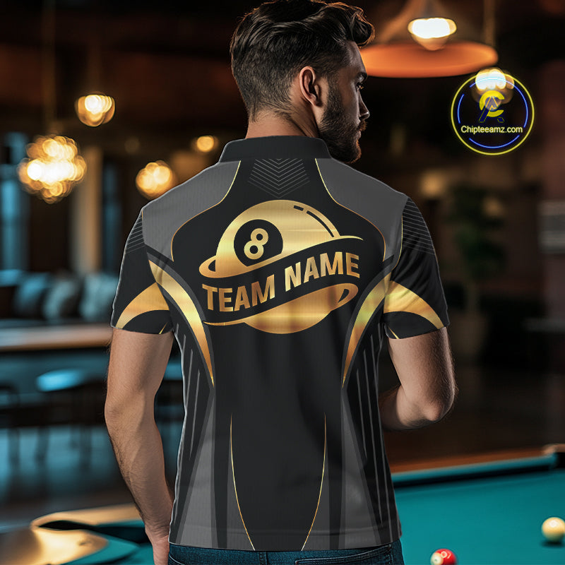 Custom Black And Gold 8 Ball Pool Billiard Shirt For Men Billiard League Polo & 1/4 Zip Jersey NYN3974