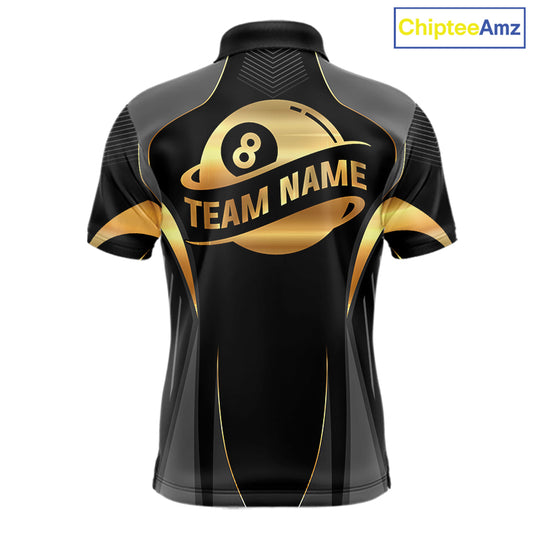 Custom Black And Gold 8 Ball Pool Billiard Shirt For Men Billiard League Polo & 1/4 Zip Jersey NYN3974