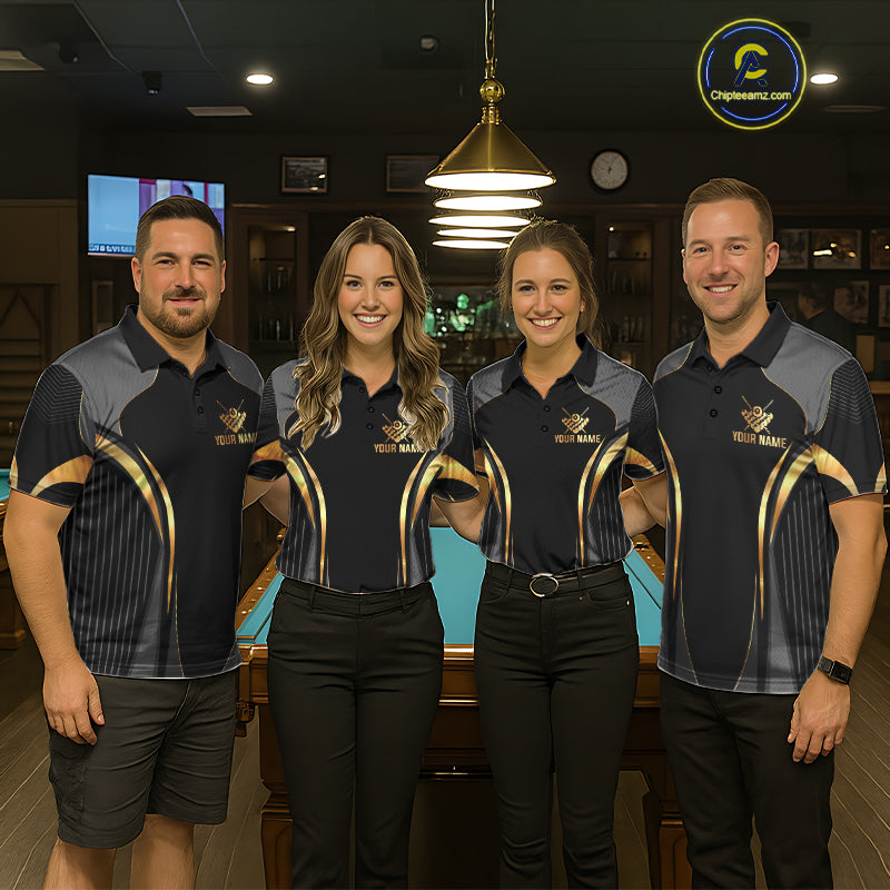 Custom Black And Gold 8 Ball Pool Billiard Shirt For Men Billiard League Polo & 1/4 Zip Jersey NYN3974