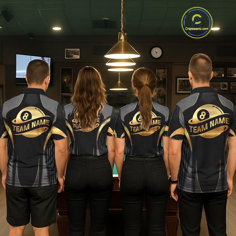 Custom Black And Gold 8 Ball Pool Billiard Shirt For Men Billiard League Polo & 1/4 Zip Jersey NYN3974