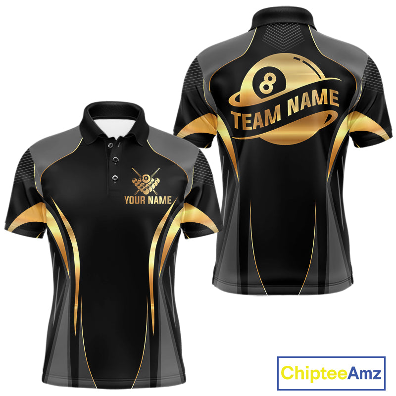 Custom Black And Gold 8 Ball Pool Billiard Shirt For Men Billiard League Polo & 1/4 Zip Jersey NYN3974
