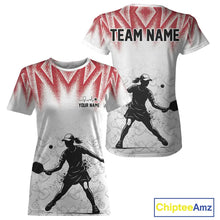 Load image into Gallery viewer, Custom White And Red Grunge Pickleball Paddle League Jerseys Women Pickleball Team Shirts NYN2140