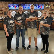 Load image into Gallery viewer, Grunge Horror Grey Skull Vintage Dartboard &amp; Arrow Women Darts 1/4-Zip Shirt Custom Dart League Shirts NYN2642