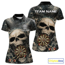 Load image into Gallery viewer, Grunge Horror Grey Skull Vintage Dartboard &amp; Arrow Women Darts Polo Shirt Custom Dart League Shirts NYN2642