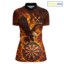 Load image into Gallery viewer, Fire Flame Eagle Red-Blue Cracked Dartboard Women Darts 1/4-Zip Shirt Custom Dart League Shirts NYN2644