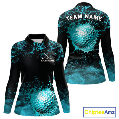 Teal Splatter Golf Ball Womens Golf Polo Shirt Customize Golf Gifts For Women Golf Tournament Shirt NYN4001