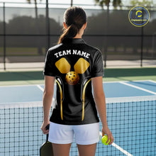 Load image into Gallery viewer, Custom Black &amp; Gold Pickleball Paddle &amp; Ball Team Jerseys Pickleball League Shirts For Women  NYN2157
