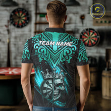 Load image into Gallery viewer, Teal Tribal Cracked Crown Skull Dartboard Men Darts Polo Shirt Custom Dart League Shirt NYN2648