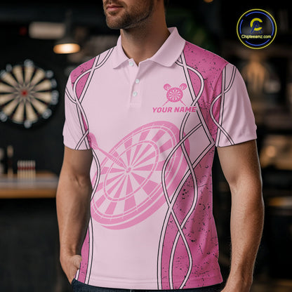 Personalized Grunge Pink Flaming Dartboard Men Darts Polo & 1/4-Zip Shirts Dart Team Jerseys NYN2810