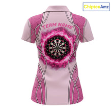 Load image into Gallery viewer, Personalized Grunge Pink Flaming Dartboard Women Darts Polo &amp; 1/4-Zip Shirts Dart Team Jerseys NYN2810