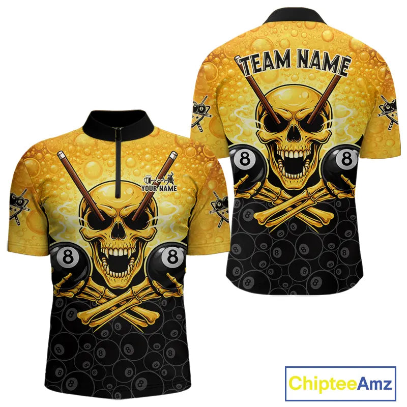 Funny Beer & Skull 8 Ball Pool Billiard Team Shirt For Men Custom 3D Billiard Balls Jerseys NYN2439
