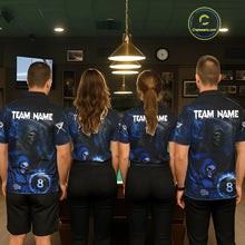 Load image into Gallery viewer, Blue Flames 8 Ball Pool Billiard Team Shirt For Women Custom Grim Reaper Billiard Balls Jerseys NYN2440